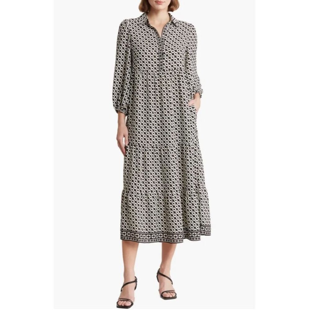Max Studio Black & White Patterned Tiered Dress XS NWT/001